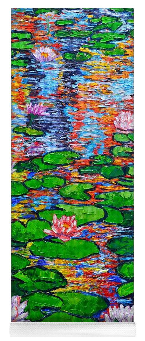 Lilies Yoga Mat featuring the painting Lily Pond Colorful Reflections by Ana Maria Edulescu