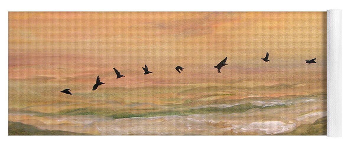 Art Yoga Mat featuring the painting Line of pelicans by Julianne Felton