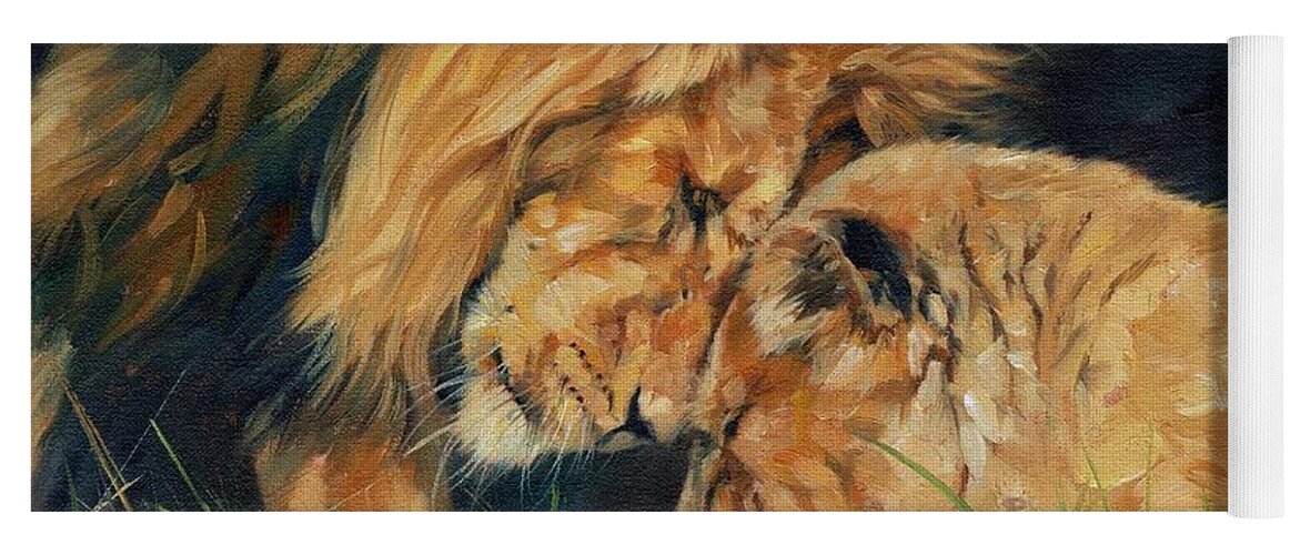 Lion Yoga Mat featuring the painting Lion Love by David Stribbling
