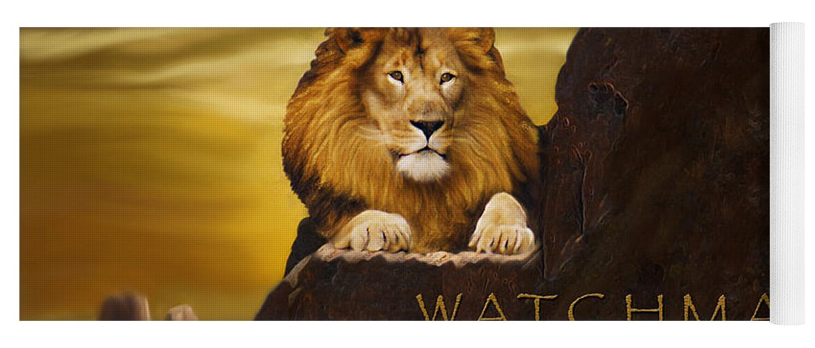 Lion Yoga Mat featuring the digital art Lion Watchman by Constance Woods