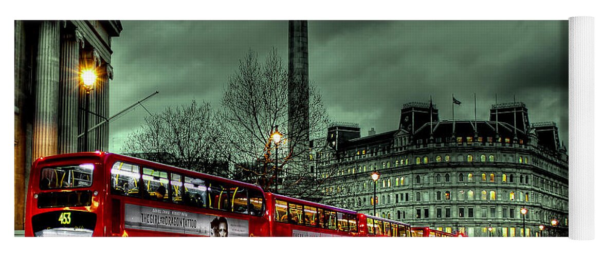 London Red Bus Yoga Mat featuring the photograph London Red buses and Routemaster by Jasna Buncic