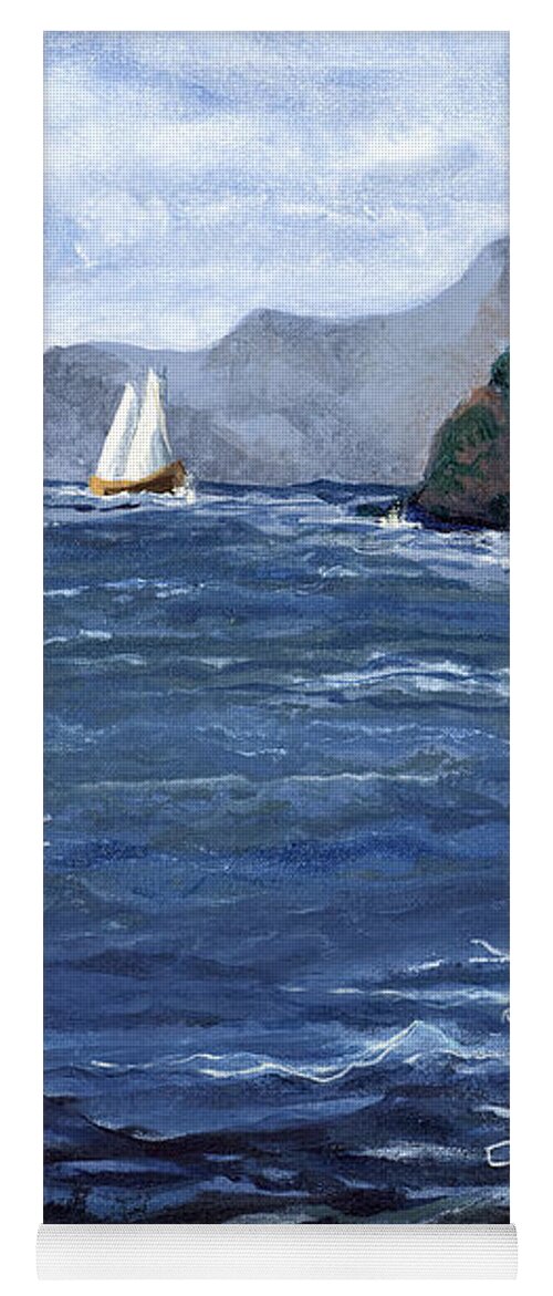 Landscape Yoga Mat featuring the painting Lonely Schooner by Mary Palmer