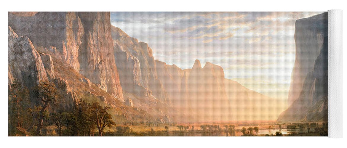 Albert Bierstadt Yoga Mat featuring the painting Looking down Yosemite Valley by Albert Bierstadt