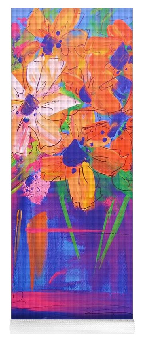 Abstract Yoga Mat featuring the painting Loosey Goosey Flowers by Terri Einer