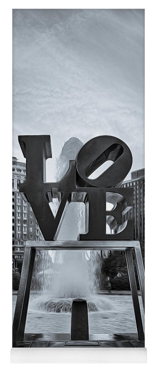Love Yoga Mat featuring the photograph Love Park BW by Susan Candelario