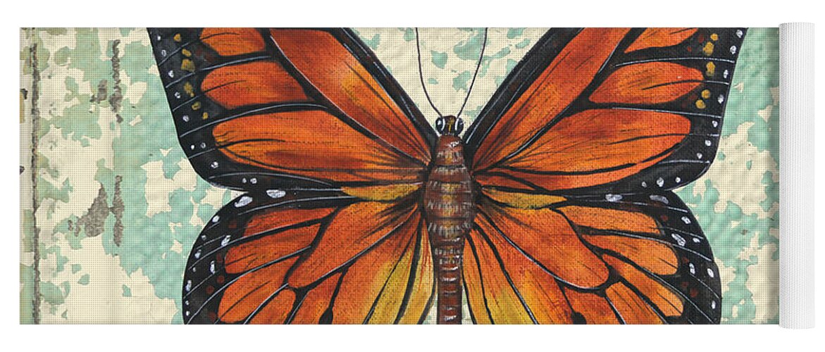 Acrylic Painting Yoga Mat featuring the painting Lovely Orange Butterfly on Tin Tile by Jean Plout