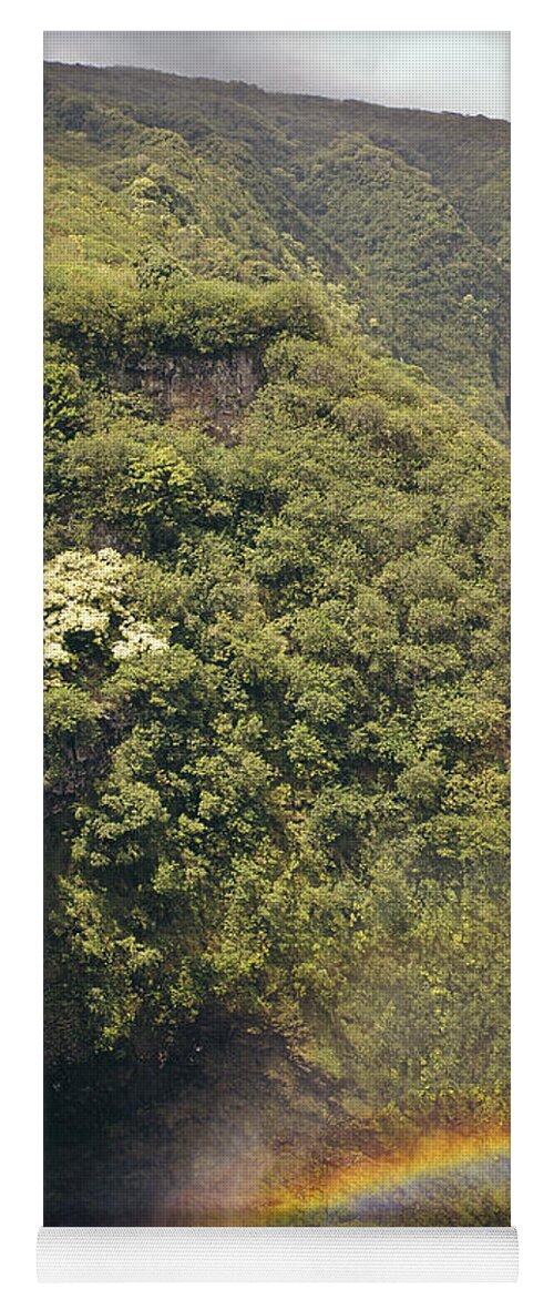 Lower Palikea Falls Yoga Mat featuring the photograph 100714-Lower Palikea Falls and Waimoku Falls by Ed Cooper Photography