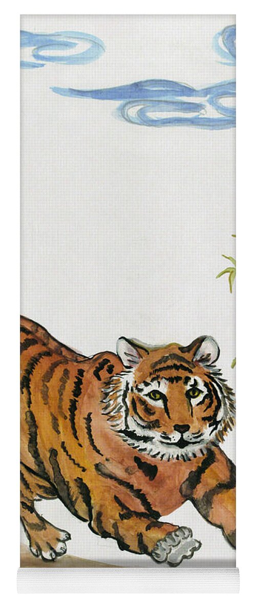 Tiger Yoga Mat featuring the painting Lucky Tiger by Carol Oufnac Mahan