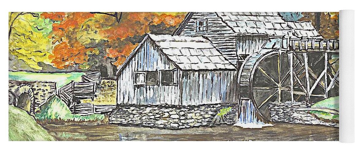 Painting Framed Prints Yoga Mat featuring the painting Mabry Grist Mill in Virginia USA by Carol Wisniewski