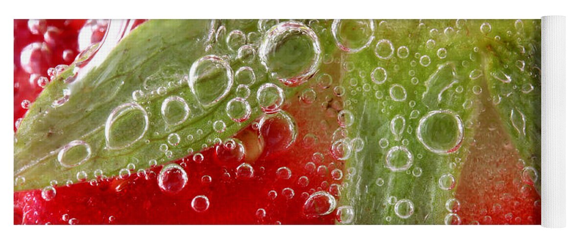 Strawberry Yoga Mat featuring the photograph Macro of strawberry in water by Simon Bratt