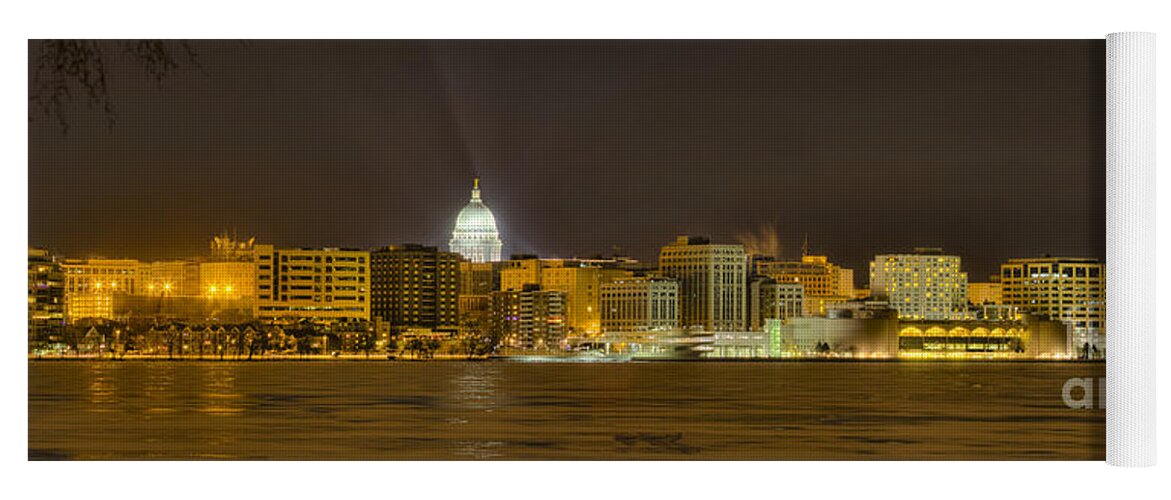 Capitol Yoga Mat featuring the photograph Madison - Wisconsin City panorama - no fireworks by Steven Ralser