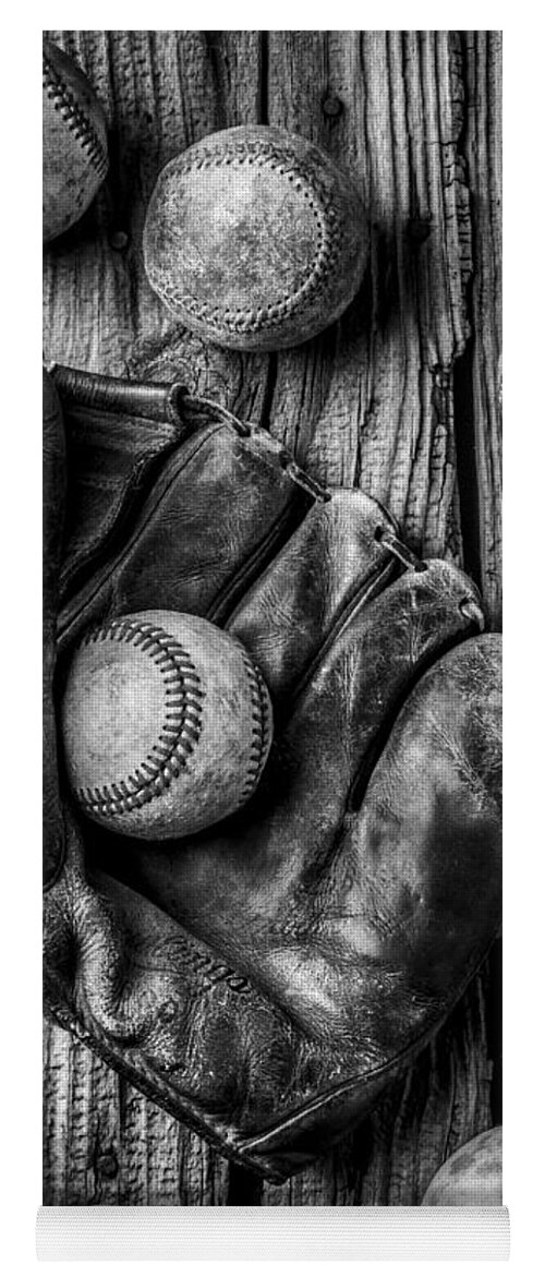 Old Yoga Mat featuring the photograph Many Baseballs In Black and White by Garry Gay