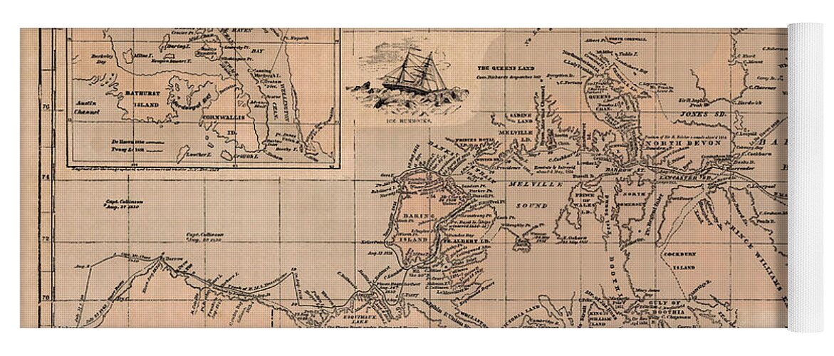 Northwest Passage Yoga Mat featuring the photograph Map of the Northwest Passage 1856 by Andrew Fare