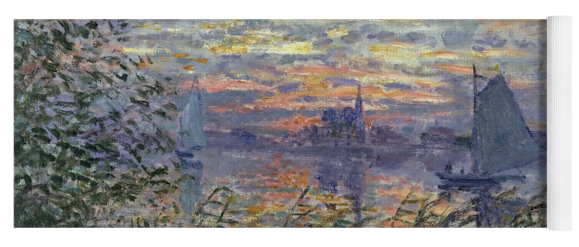 Claude Monet Yoga Mat featuring the painting Marine View with a Sunset by Claude Monet