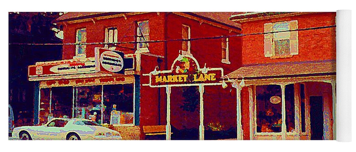  Yoga Mat featuring the painting Market Lane Woodbridge Dominion Hardware Niagara Falls Ontario Vintage Streetscene Painting Cspandau by Carole Spandau
