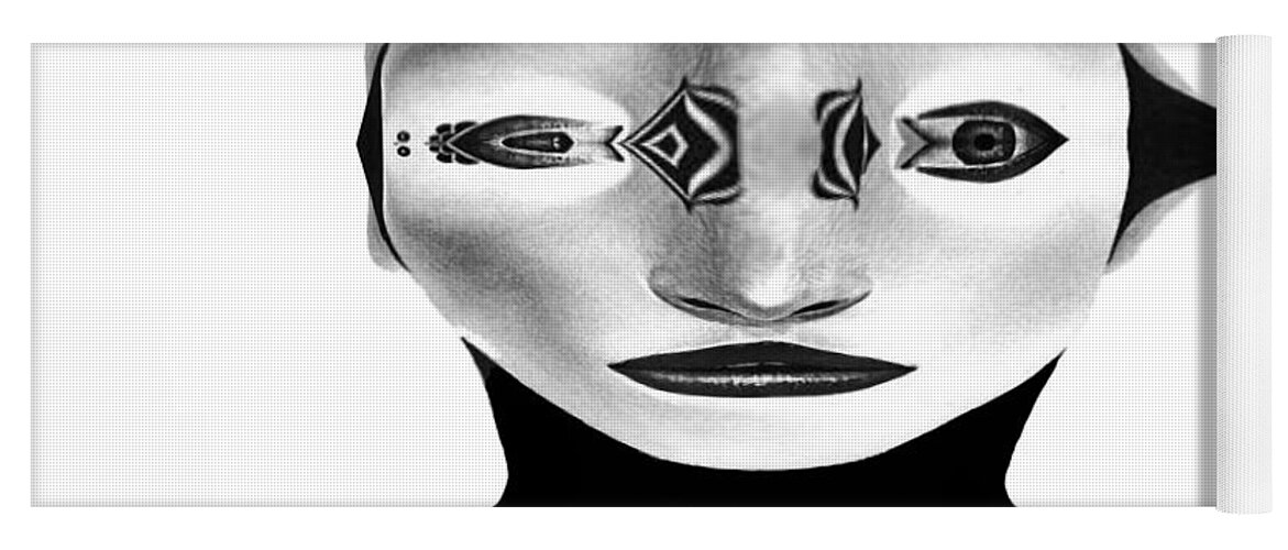 Mask Yoga Mat featuring the painting Mask Black and White by Rafael Salazar