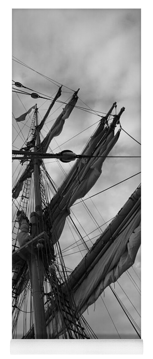 Adventure Yoga Mat featuring the photograph Mast and sails of a brig - monochrome by Ulrich Kunst And Bettina Scheidulin