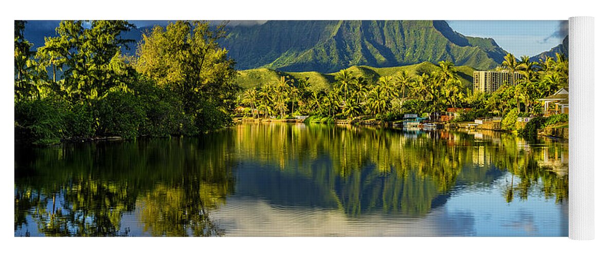 Maunawili Stream Yoga Mat featuring the photograph Maunawili Stream and the Koolau Mountains Cloudy by Aloha Art