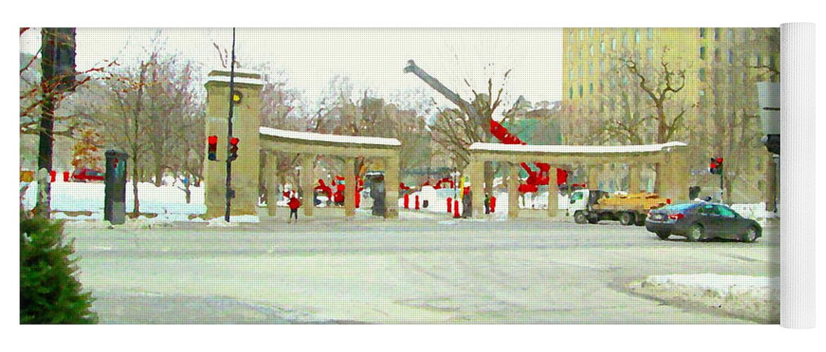 Montreal Yoga Mat featuring the painting Mcgill University Campus Sherbrooke Street Scene Early Morning Winter Day Montreal Carole Spandau by Carole Spandau