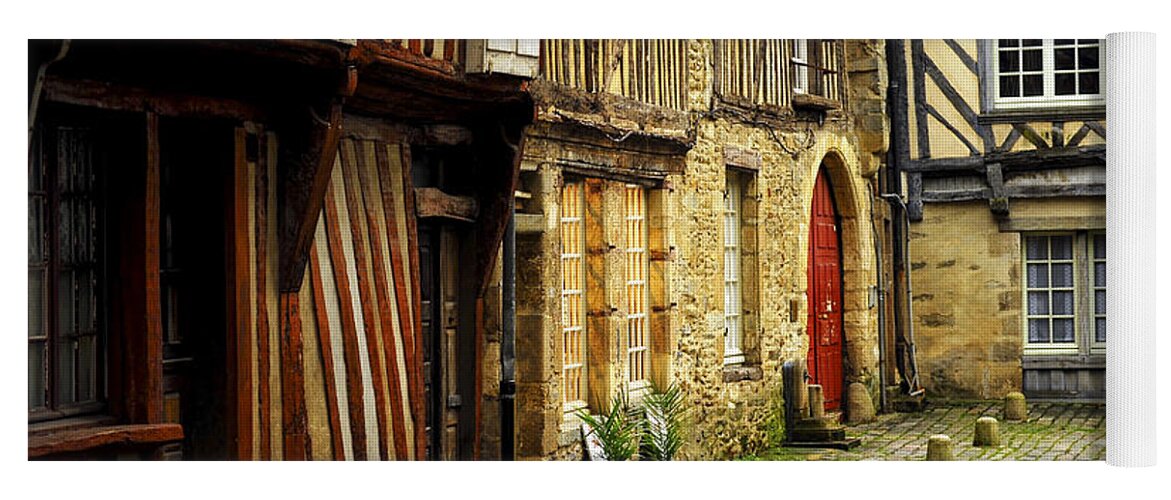 Tudor Yoga Mat featuring the photograph Medieval street in Rennes by Elena Elisseeva