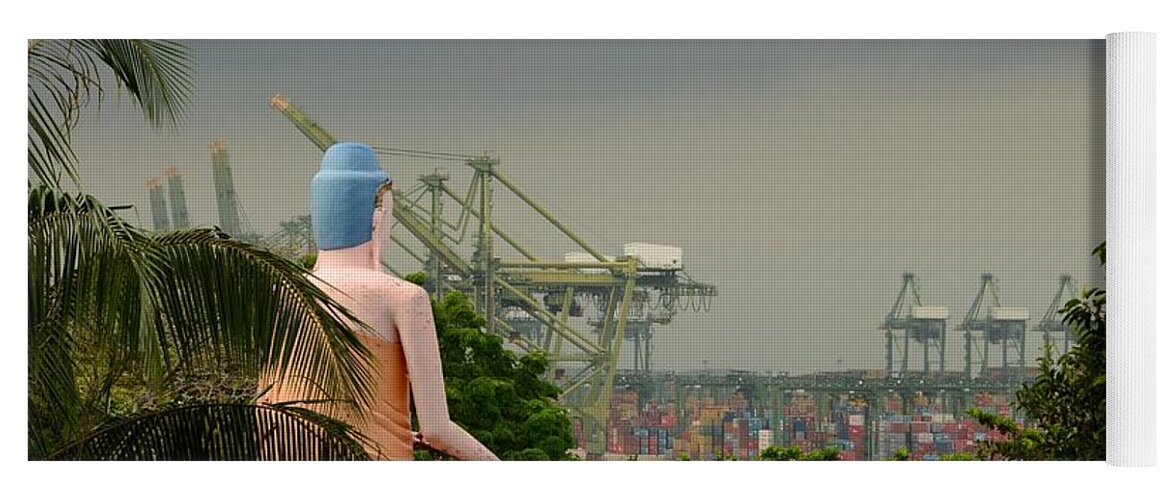 Lotus Yoga Mat featuring the photograph Meditating Buddha views container seaport Singapore by Imran Ahmed