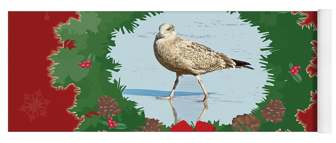 Christmas Yoga Mat featuring the photograph Merry Christmas Greeting Card - Young Seagull by Carol Senske