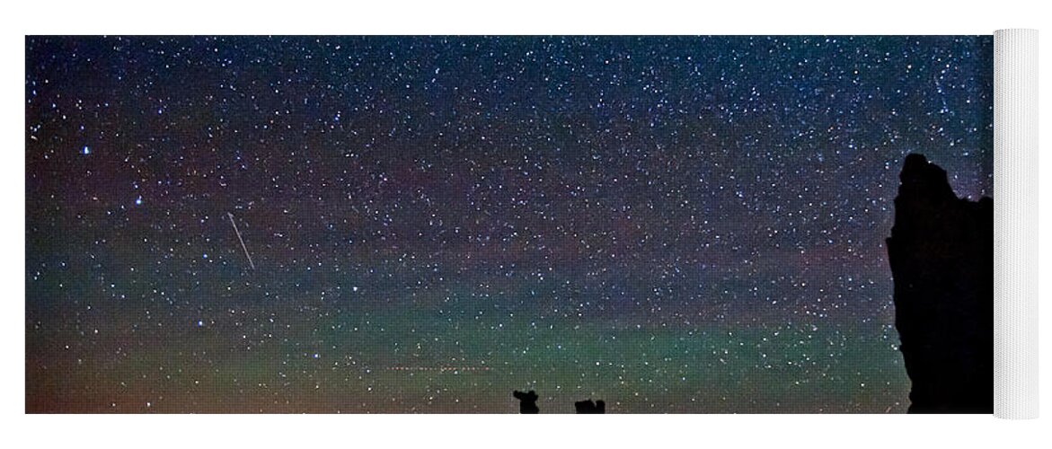 Night Yoga Mat featuring the photograph Meteors over Mono Lake by Cat Connor
