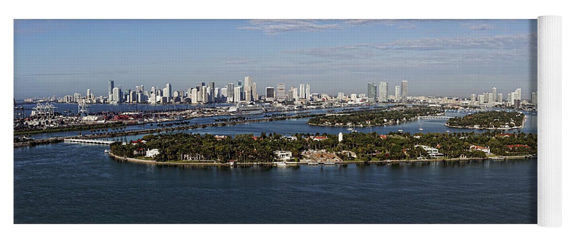 Star Island Yoga Mat featuring the photograph Miami and Star Island Skyline by Gary Dean Mercer Clark