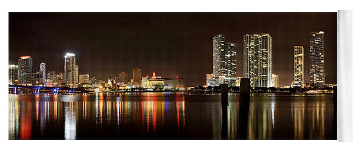 Panorama Yoga Mat featuring the photograph Miami - Skyline Panorama by Brendan Reals