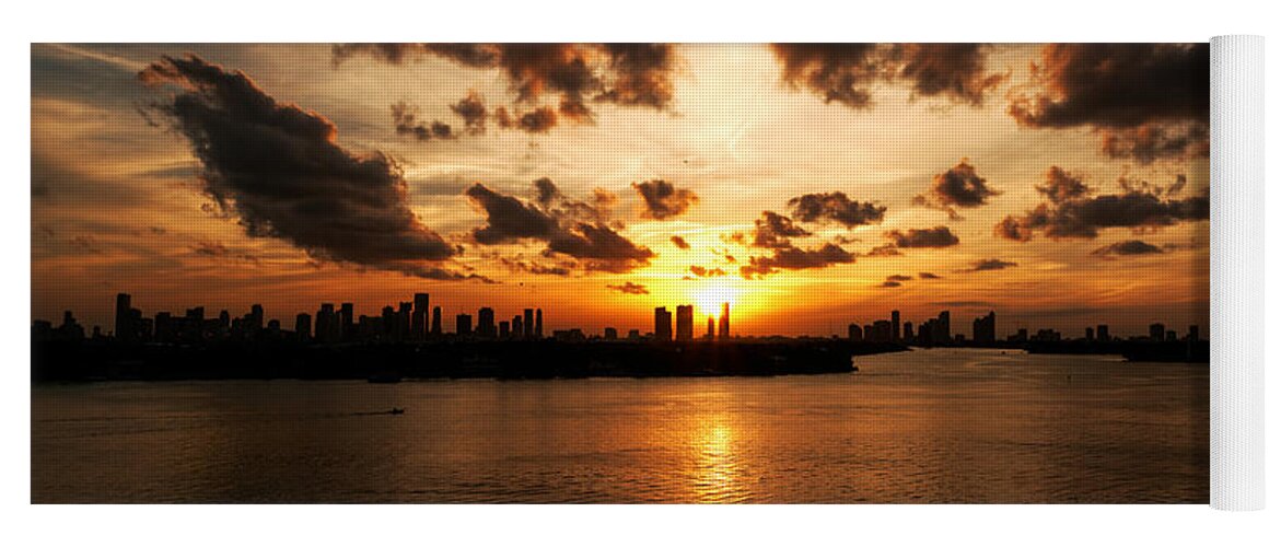 Miami Beach Yoga Mat featuring the photograph Miami Skyline Sunset by Gary Dean Mercer Clark