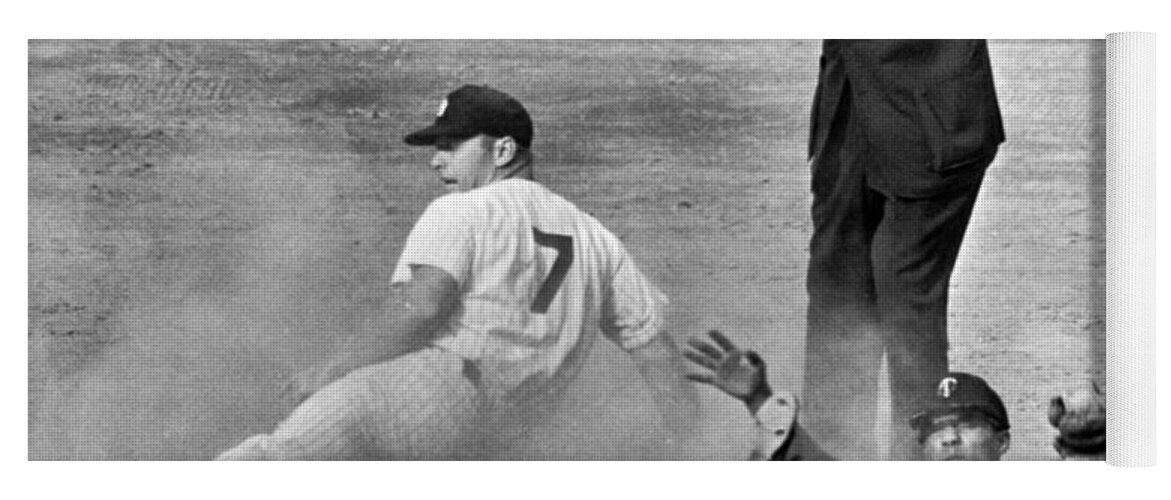 1961 Yoga Mat featuring the photograph Mickey Mantle Steals Second by Underwood Archives