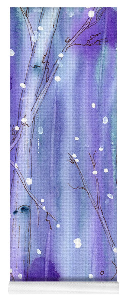 Watercolor Yoga Mat featuring the painting Midnight Snow In The Aspens by Dawn Derman