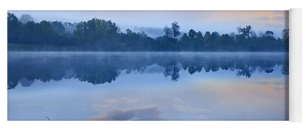 Feb0514 Yoga Mat featuring the photograph Mist Over Lackawanna Lake Pennsylvania by Tim Fitzharris
