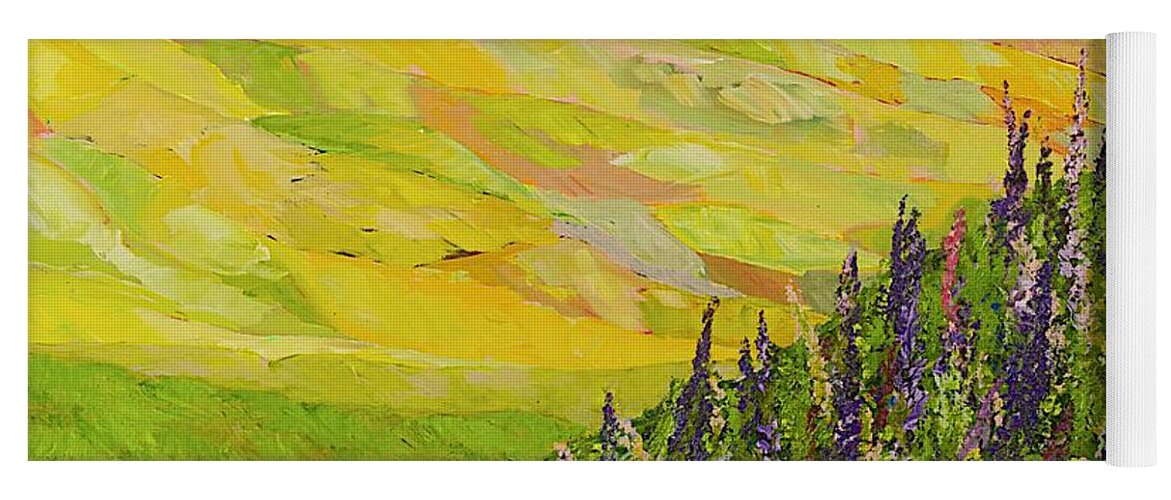 Landscape Yoga Mat featuring the painting Misty Valley by Allan P Friedlander