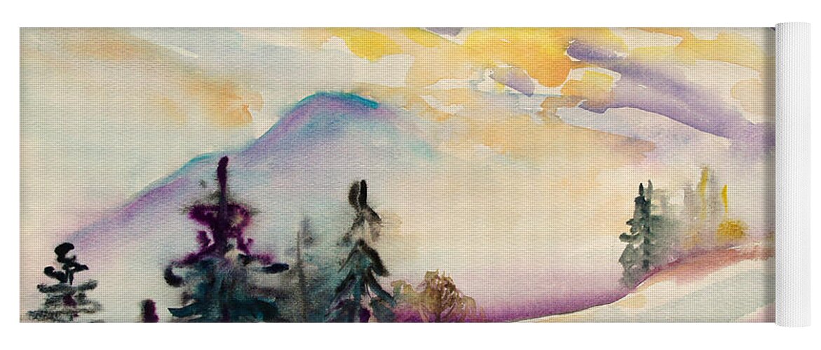 Alps Yoga Mat featuring the painting Misty Winter Afternoon In The Alps by Barbara Pommerenke