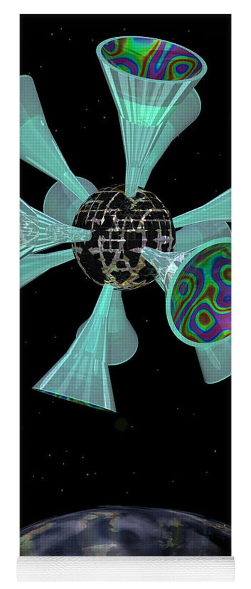 3d Art: 3d Art; Abstract: Geometric; Science Fiction & Fantasy: Dreamscapes; Science Fiction & Fantasy: Space Yoga Mat featuring the digital art Momentary Sputnik 13 by Ann Stretton