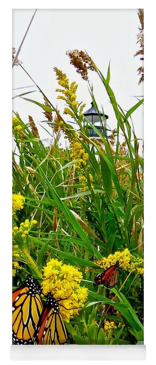East Point Lighthouse Yoga Mat featuring the photograph Monarchs at East Point Lighthouse by Nancy Patterson