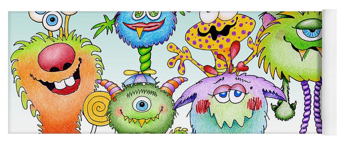 Color Pencil Yoga Mat featuring the painting Monster Friends by Annie Troe