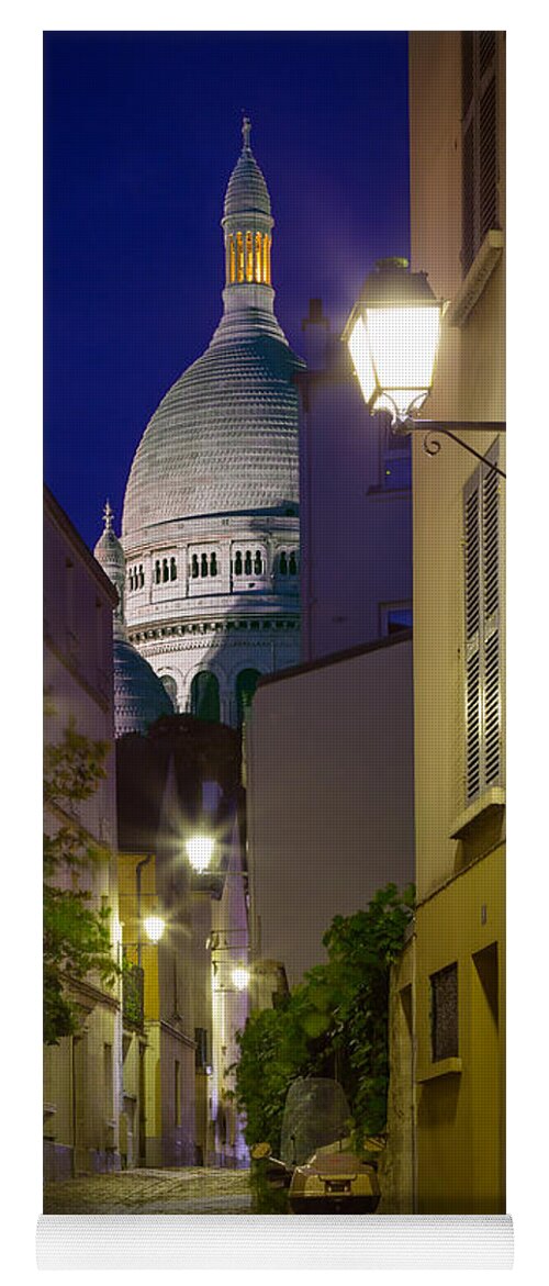 Christianity Yoga Mat featuring the photograph Montmartre Street and Sacre Coeur by Inge Johnsson