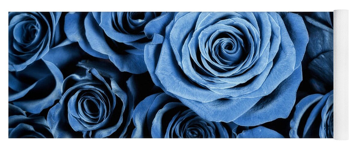 3scape Yoga Mat featuring the photograph Moody Blue Rose Bouquet by Adam Romanowicz