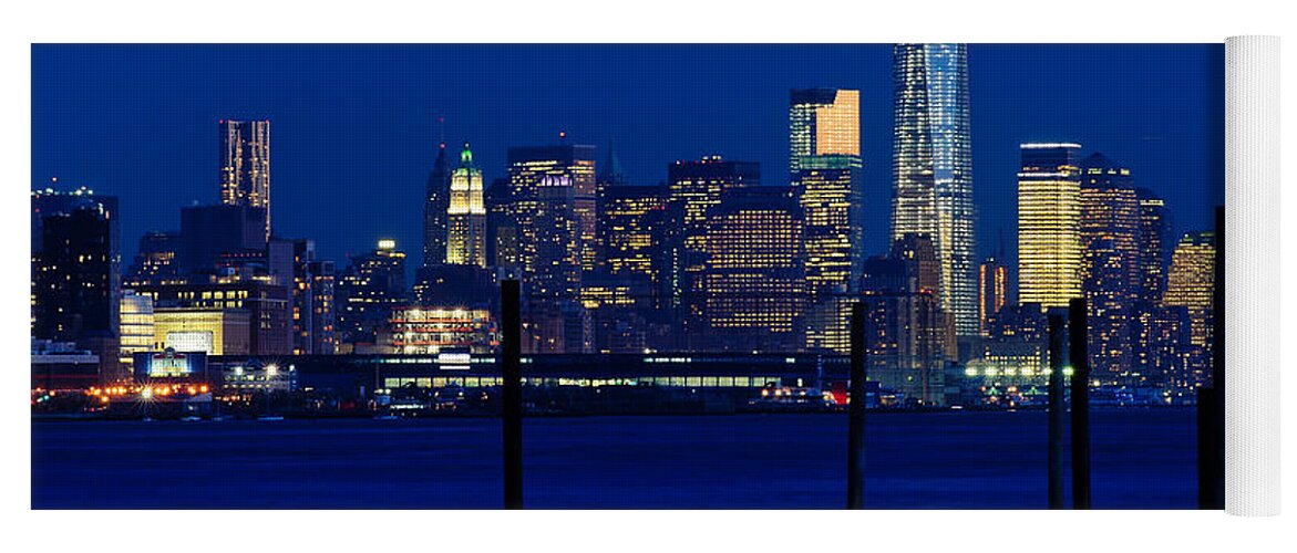 Best New York Skyline Photos Yoga Mat featuring the photograph Moon Over Manhattan by Mitchell R Grosky