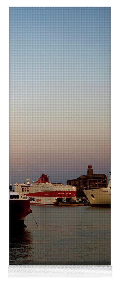 Piraeus Port Yoga Mat featuring the photograph Moon Over Piraeus Port by Lorraine Devon Wilke