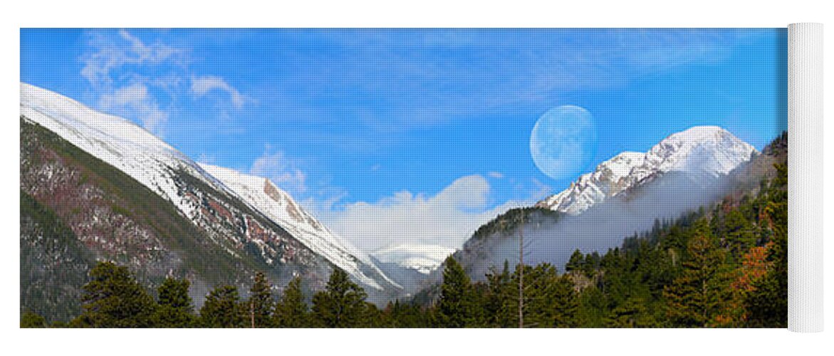 Moon Yoga Mat featuring the photograph Moon Over The Rockies by Shane Bechler