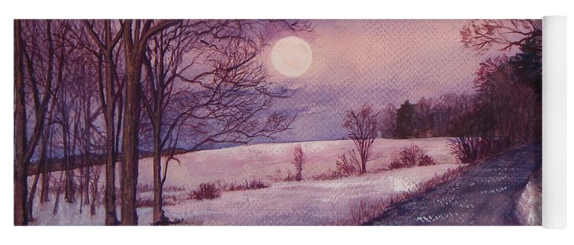 Watercolor Painting Yoga Mat featuring the painting Moon Rising by Joy Nichols