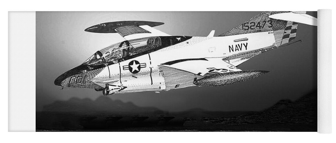 Aviation Art Of The North American T-2c Buckeye Yoga Mat featuring the drawing Moonlight Buckeye T 2C training mission by Jack Pumphrey
