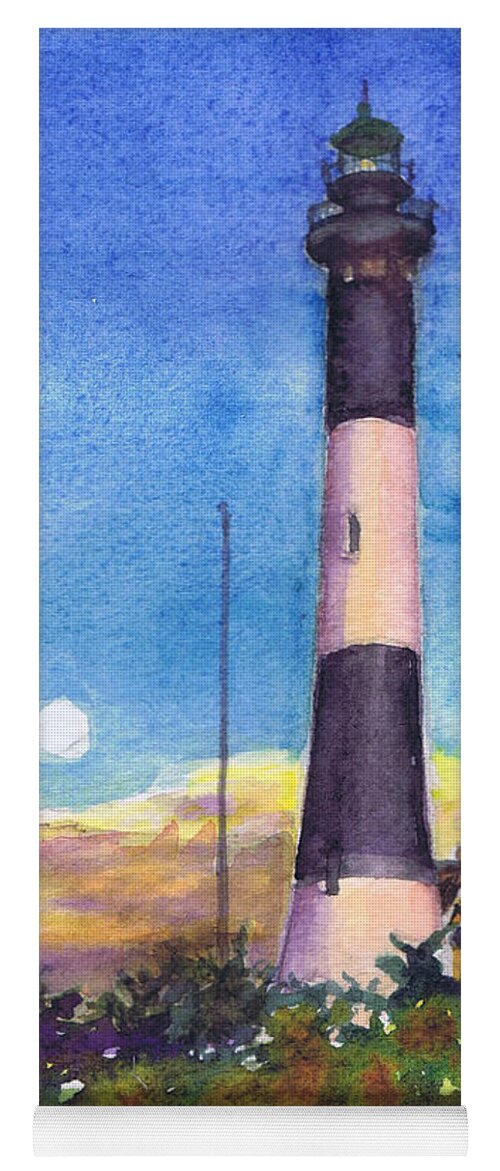 Moon Yoga Mat featuring the painting Moonrise Fire Island Lighthouse by Susan Herbst