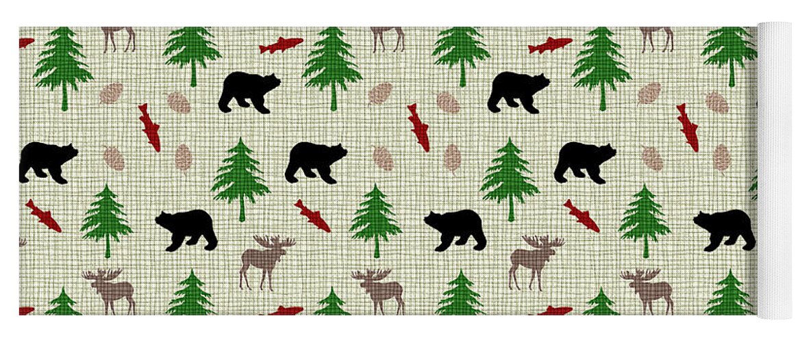 Moose Yoga Mat featuring the mixed media Moose and Bear Pattern by Christina Rollo
