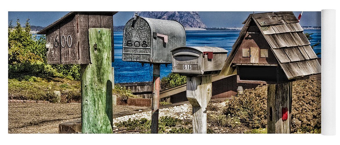 California Yoga Mat featuring the photograph Morro Mailboxes by Timothy Hacker