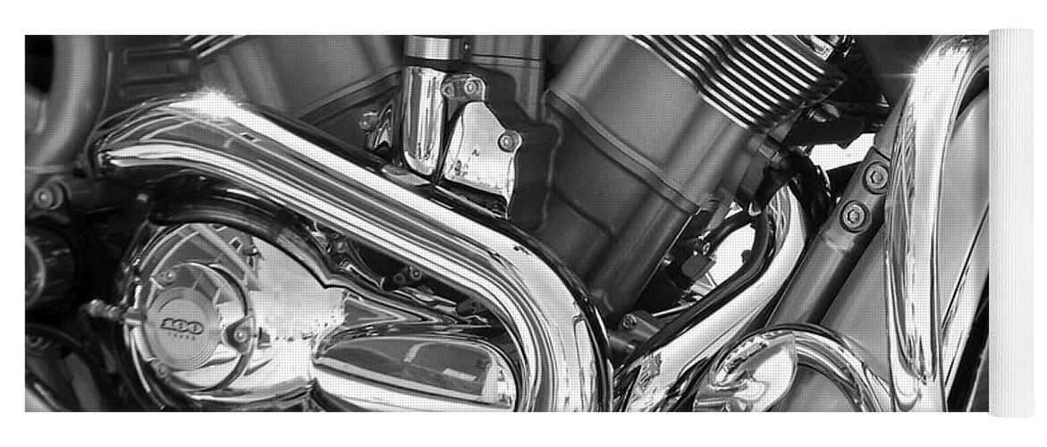 Motorcycles Yoga Mat featuring the photograph Motorcycle Close-up BW 1 by Anita Burgermeister