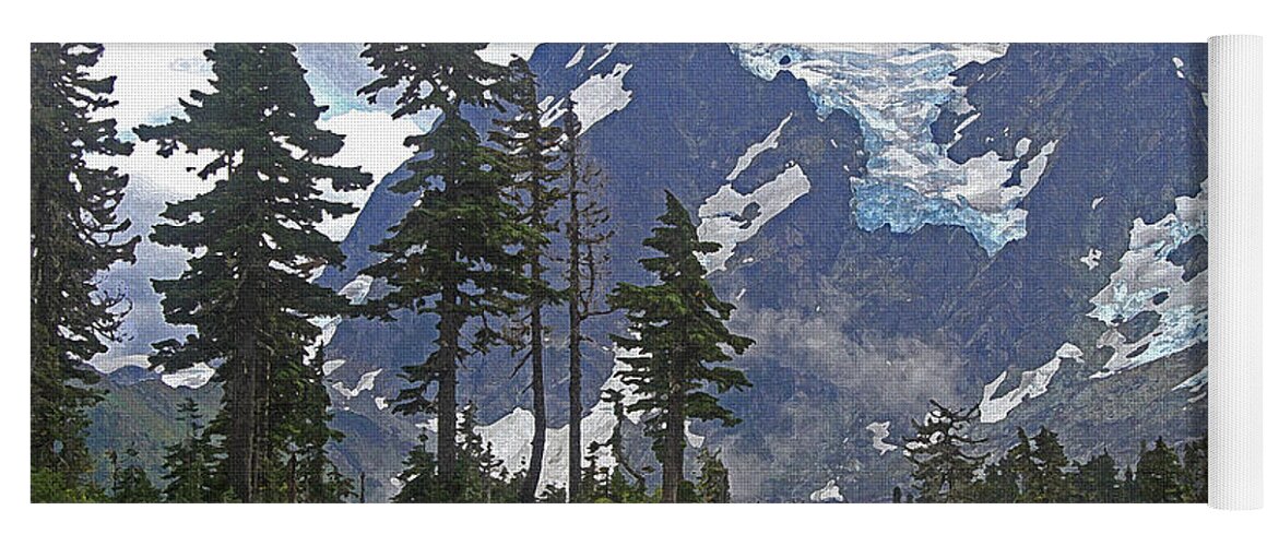 Mount Baker Yoga Mat featuring the photograph Mount Baker And Fir Trees And Glaciers And Fog by Tom Janca
